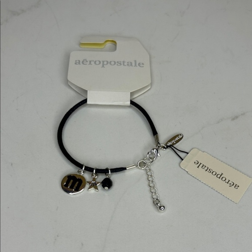 Aeropostale Initial Black Bracelet with Silver Accents